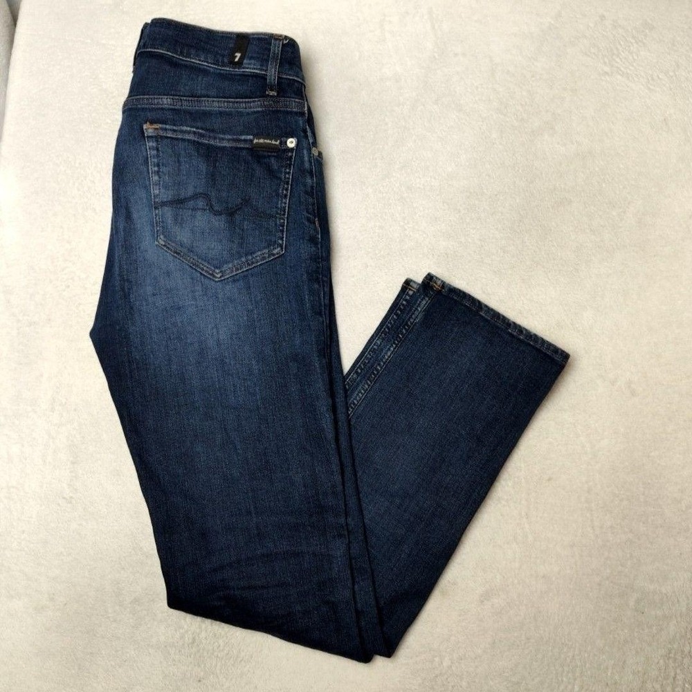 7 For All Mankind Jeans Mens 33x32 Blue Slimmy Straight Slim Distressed Denim